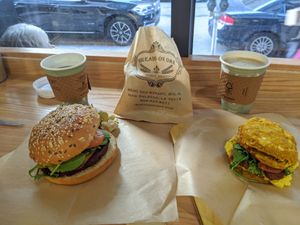 Loaded burger and pumpkin cheddar biscuit sandwich at Breads On Oak - Carondelet St in New Orleans