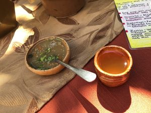 Complementary soup and tea   at Yasmina's Itzalanyasayan in San Francisco