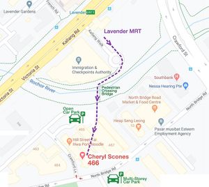 Directions from Lavender MRT station: Use exit A. 
Photo from cherylscones website at Cheryl Scones in Central Singapore