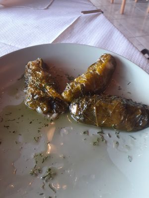 The vine leaves (half eaten😅) at Vakhos Taverna - Βάκχος Ταβέρνα in Delphi