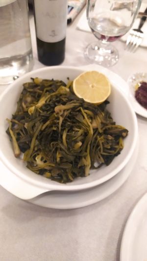 Boiled dandelion and chicory at Vakhos Taverna - Βάκχος Ταβέρνα in Delphi
