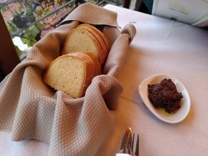 Bread and Olive Spread at Vakhos Taverna - Βάκχος Ταβέρνα in Delphi