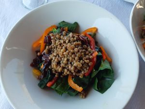 Lentils with (amazing) sun dried tomatoes and spinach. at Vakhos Taverna - Βάκχος Ταβέρνα in Delphi