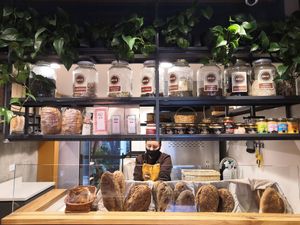 The bread is cut by hand at Bahji Bakery Rosales in Bogota