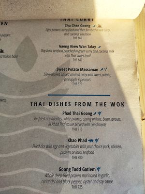Menu options at Rock Salt in Phuket