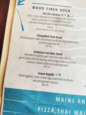 Menu options at Rock Salt in Phuket