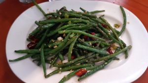 Green beans with chilli at M&L Chinese in Dublin