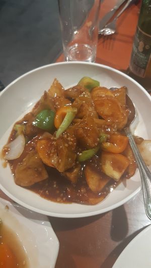 Aubergine with potato and sweet pepper at M&L Chinese in Dublin