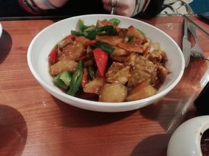 Aubergine, pepper and potato at M&L Chinese in Dublin