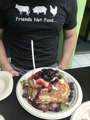 Blueberry pancake rellenos (vegan cream cheese between  pancakes). I had the guava which was also excellent   at Antojitos Veganos in Bayamon