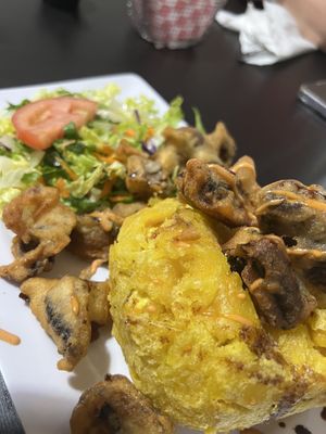 Mofongo with chicharrones de setas  at Antojitos Veganos in Bayamon