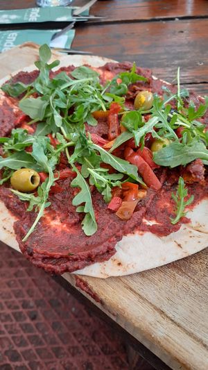 Flatbread baba gharouge at Dende in Leiden