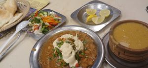 Alexandria foul, lentil soup and salad plate. Maybe a bit too much for one person, but soo delicious. And less than 100 egp! at Mohamed Ahmed in Alexandria