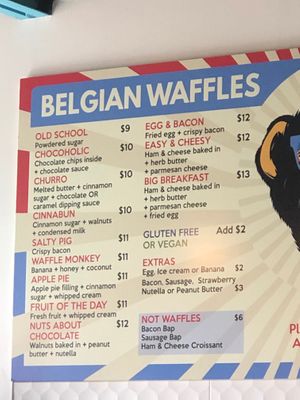 Waffle menu  at Waffle Monkey in George Town