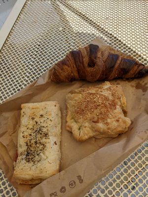 Some pastries: croissant, tosta mista & something at Moko Veggie Café - Alvalade in Lisbon