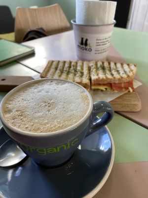 Tosta Mixta + Café de Aveia  at Moko Veggie Café - Alvalade in Lisbon