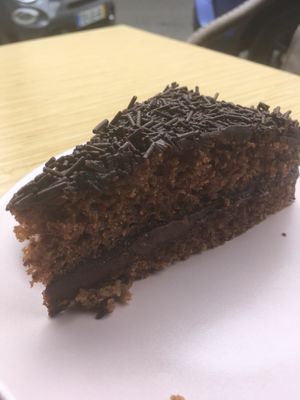 Chocolate cake with a fantastic chocolate and hazelnut cream in the middle at Moko Veggie Café - Alvalade in Lisbon