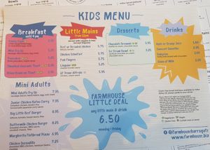 Kids menu - good vg options at Farmhouse in Harrogate