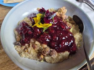 Cherry, almond and pistachio porridge 😋 at Farmhouse in Harrogate