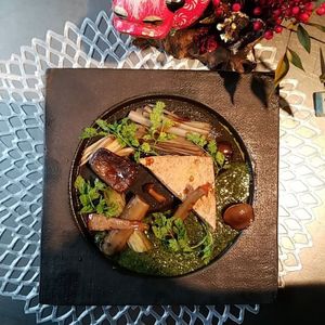 delicious meal with mushrooms and pesto at Vegetable Dishes OKI @ IMU Hotel in Kyoto