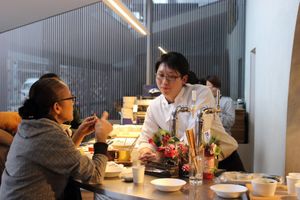 Friendly chef at Vegetable Dishes OKI @ IMU Hotel in Kyoto