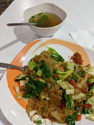 Spicy soft noodles (pad khee mao - on the menu I think they only have crispy noodles listed but they can def use the soft ones too) at Vegetarian Food Stall - Jewelry Trade Center in Bangkok