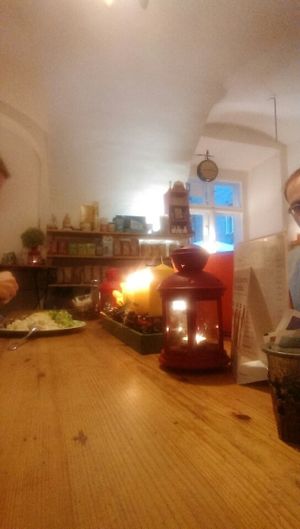 social table at Makro 1 in Vienna