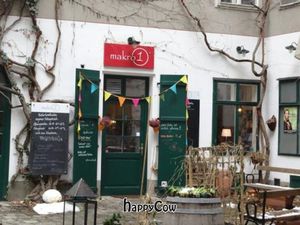 Front of Makro in the winter. Nice garden sitting in the summer at Makro 1 in Vienna