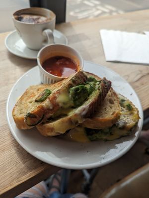 Avocado and vegan cheese grill at Baffled Coffee in Portsmouth