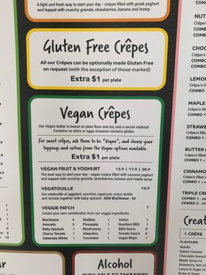 Menu at Miss Claudes Crepes in Coomera