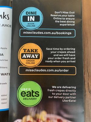 Options  at Miss Claudes Crepes in Coomera