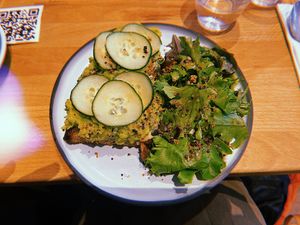 Avocado on toast made vegan if ordered without the egg   at Zia in Paris