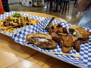 Nachos and PLZburger at The Cul De Sac Kitchen in Indianapolis