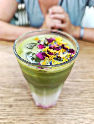 Rose Matcha Latte (with flowers😘) at Healthy Lounge in Antibes