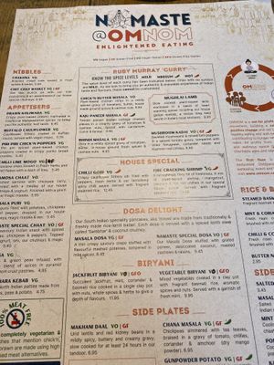 Summer 2022 menu is a complete change to the previous one. 🇮🇳 Good selection of gf dishes, personally I don’t see why dairy was added and vegan became vegan option  at Namaste@OMNOM in North London