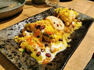 Explosive samosa chat  at Namaste@OMNOM in North London
