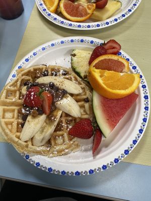Waffle with banana and ‘nutella’   at Karine's in Toronto