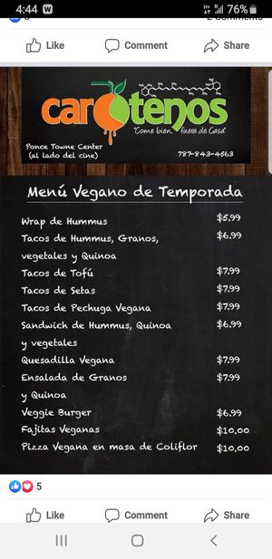 Menu from FB at Carotenos in Ponce