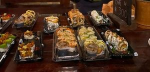 10 different vegan sushi rolls. Impressive variety and absolutely delicious. at DBL Market in Santo Domingo