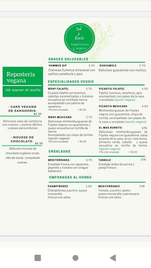 Breakfast menu at Sol y Rocio in Cuenca