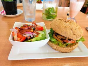 Whole-meal veggie burger at The Propolis Cafe in Suva