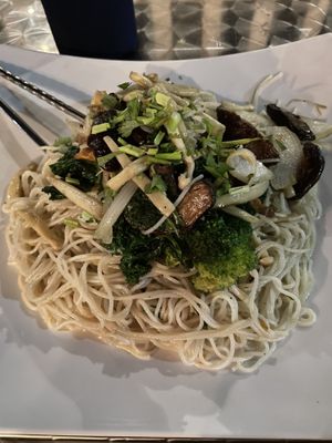 Mushrooms Wonderland but with Rice Noodles instead of Quinoa - YUM at Alice & Friends' Vegan Kitchen in Chicago