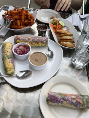 Rainbow Roll and Vegan Crab Rangoon at Alice & Friends' Vegan Kitchen in Chicago