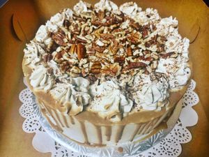 Whole Pumpkin Cheesecake with Brown Sugar Caramel sauce.  at Alice & Friends' Vegan Kitchen in Chicago