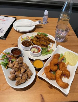 Several starters   at Alice & Friends' Vegan Kitchen in Chicago