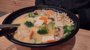 Tom Ka Noodles with tofu instead of shrimp at Alice & Friends' Vegan Kitchen in Chicago