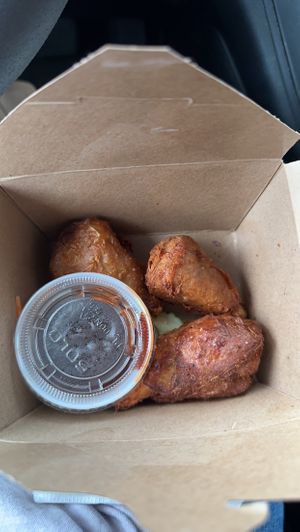 Drumsticks. Sauce came on the side for my to go order. These were surprisingly delicious. Even good the next day after being cold!  at Alice & Friends' Vegan Kitchen in Chicago