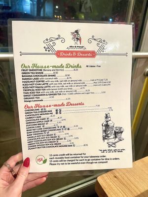 Beverage & dessert menu   at Alice & Friends' Vegan Kitchen in Chicago