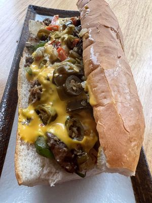 cheesesteak sandwich at Alice & Friends' Vegan Kitchen in Chicago