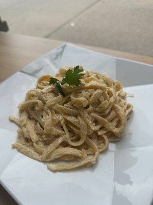 Vegan Alfredo pasta  at Alice & Friends' Vegan Kitchen in Chicago